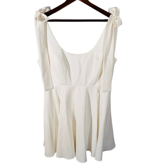 Revelry White Mini Dress Bow Shoulder Coquette Bridal Fit & Flare 16 - Picture 3 of 10
